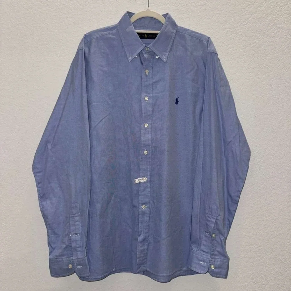 Ralph Lauren Men's Size 17.5/44 Polo Dress Shirt Button Up Blue Pony Work Office - Picture 1 of 13